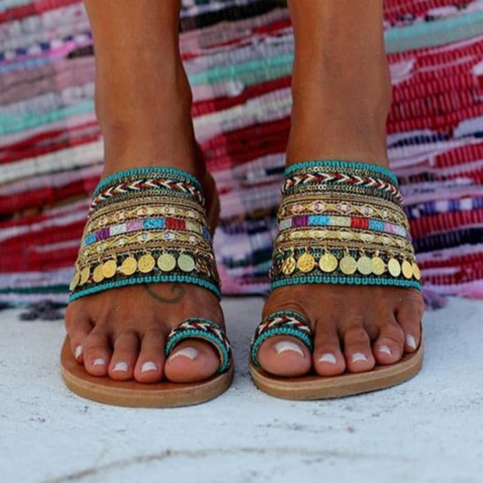 Ring toe beaded sandals ethnic boho sandals for summer holiday