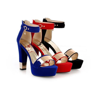 Women ankle buckle strap chunky peep toe platform heels