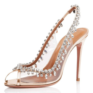 Bridal clear peep toe rhinestone slingback high wedding heels