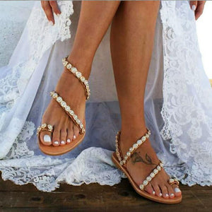 Pearl sandals for summer wedding ring toe sandals