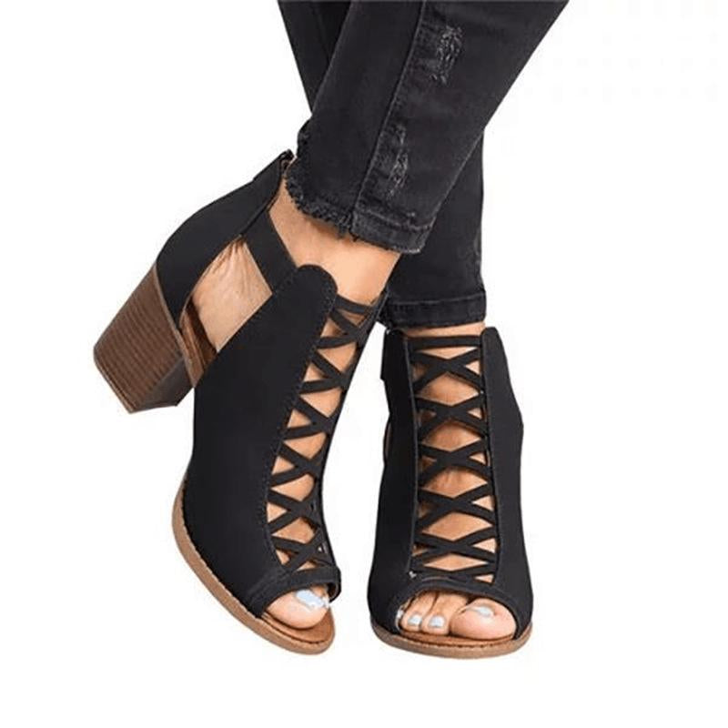 Roman Hollow Chunky Peep Toe Sandals