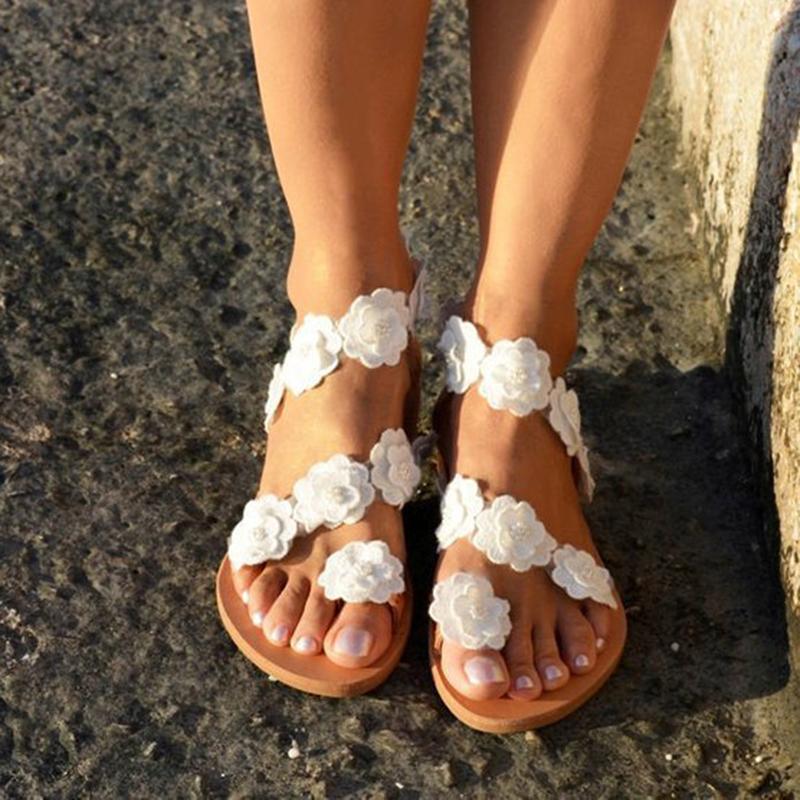 Women Flip Flops Flowers Beach Casual Flat Sandals