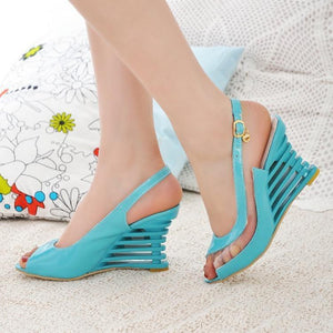 Women clear peep toe slingback high heel wedge sandals