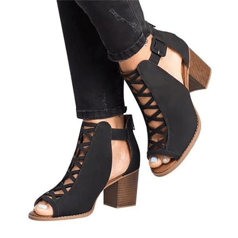 Roman Hollow Chunky Peep Toe Sandals