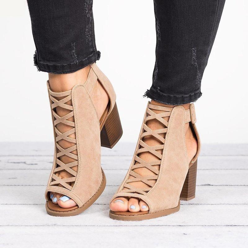 Roman Hollow Chunky Peep Toe Sandals