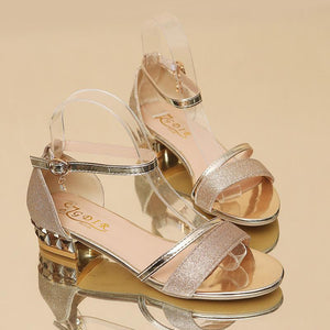 Women's gold silver flat peep toe ankle strap sandals