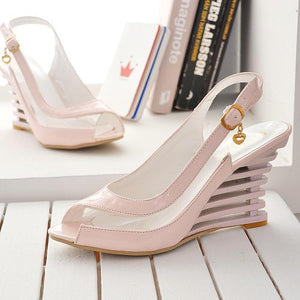 Women clear peep toe slingback high heel wedge sandals