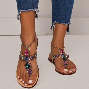 Women flat ankle strap chain d¨¦cor rhinestone sandals