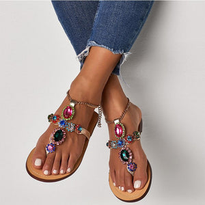 Women flat ankle strap chain d¨¦cor rhinestone sandals