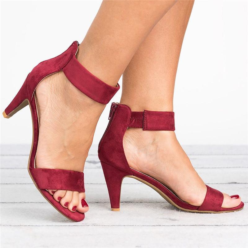 Medium Heel Upper Suede Peep Toe Sandals - GetComfyShoes