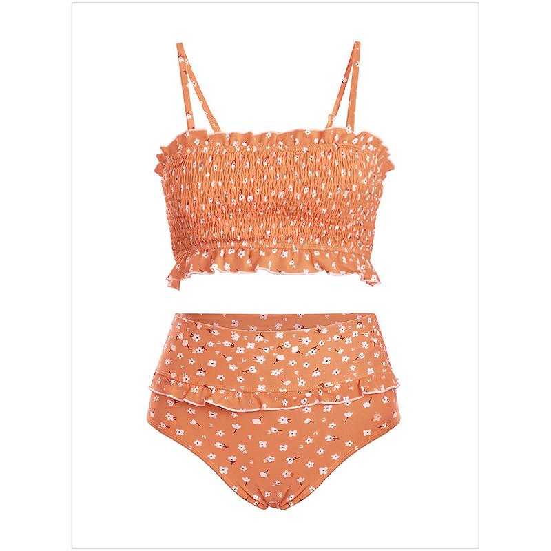 Flowers Printed High Waisted Triangle Two Piece Swimsuits - fashionshoeshouse