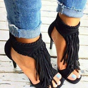 Women peep toe fringe high heel stiletto heels