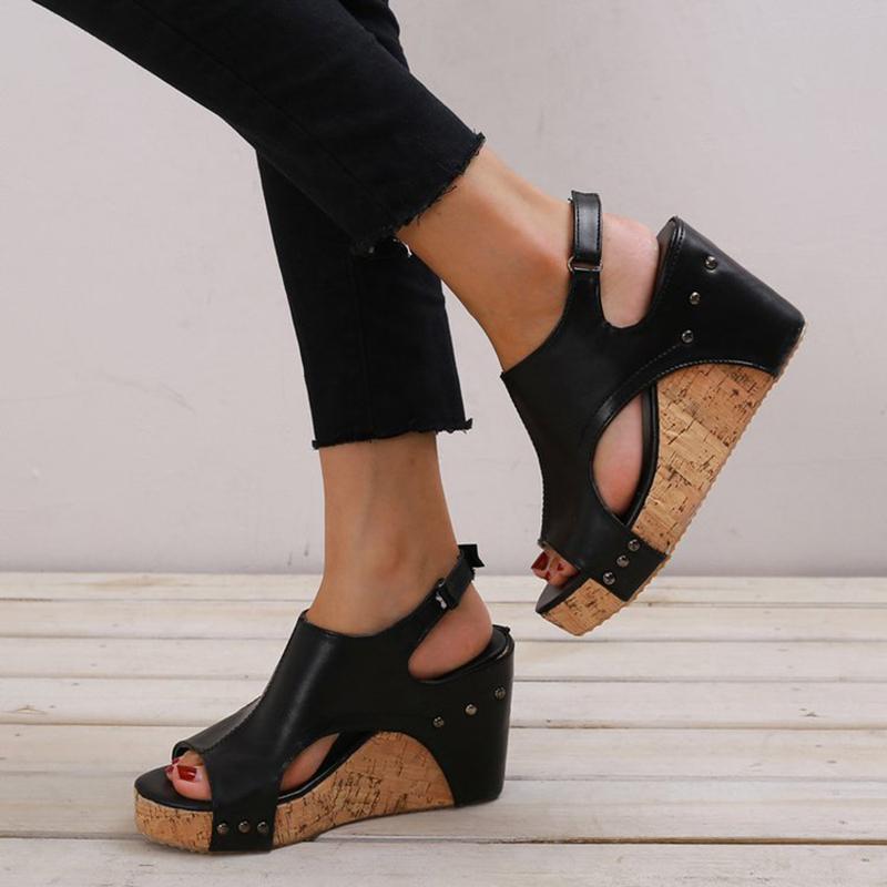 Portable Chunky Heel Peep Toe Sandals