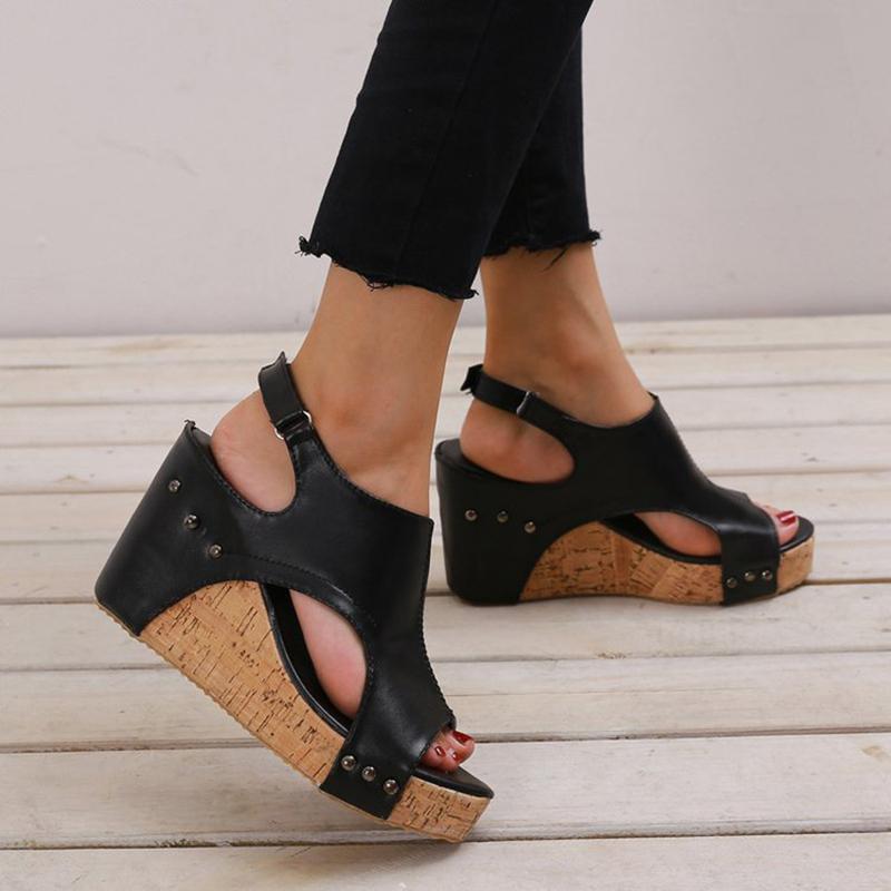 Portable Chunky Heel Peep Toe Sandals