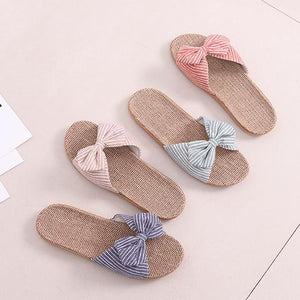 Women peep toe flat slide home 
comfortable bow sandals