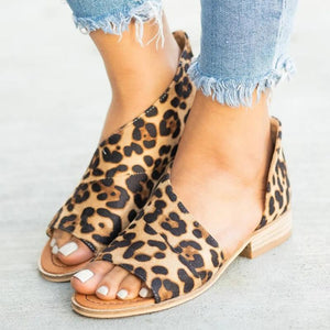 Leopard Serpentine Peep Toe Sandals - GetComfyShoes