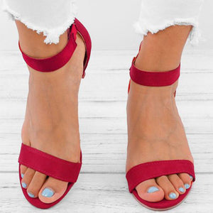 Medium Heel Upper Suede Peep Toe Sandals - GetComfyShoes