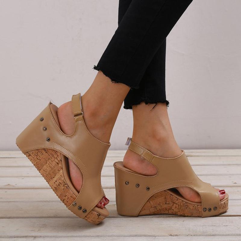 Portable Chunky Heel Peep Toe Sandals