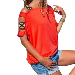 Women's sexy cold shouler short sleeves tops