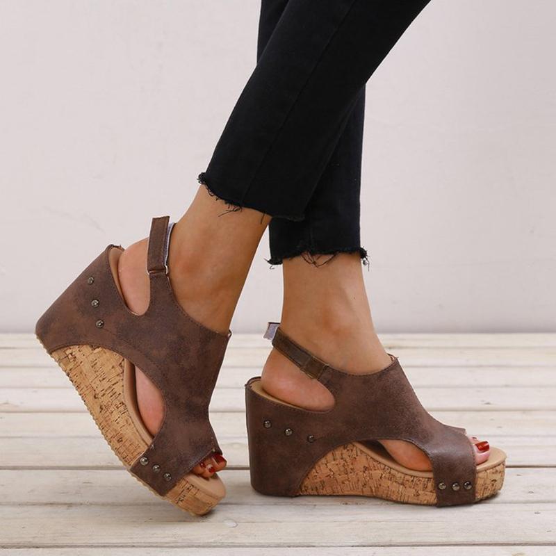 Portable Chunky Heel Peep Toe Sandals