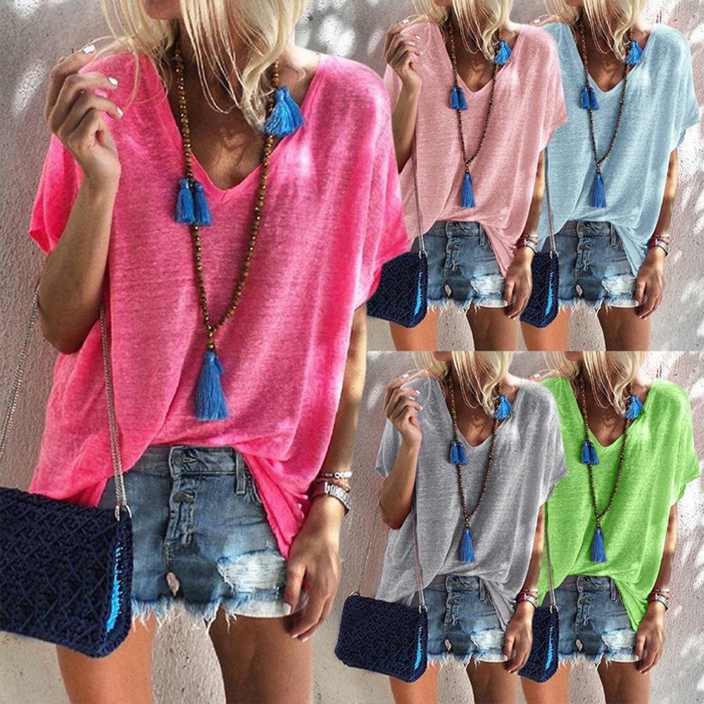 Women Pure Color V Neck Sweat Shirts & Tops - fashionshoeshouse