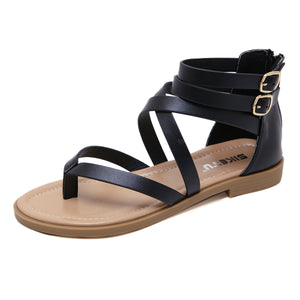 Women fashion clip toe back zipper buckle strap flat sandals