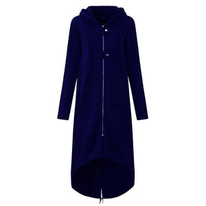Women winter long zipper button hooded duster coat