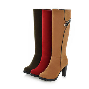 Women fashion chunky heel zipper knee high boots