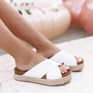 Wedge Slip On Peep Toe Beach Sandals