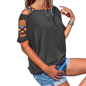 Women's sexy cold shouler short sleeves tops