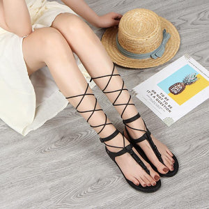 Women flip flop criss cross strappy flat lace up sandals
