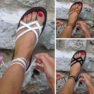 Women summer flat criss cross strappy lace up sandals