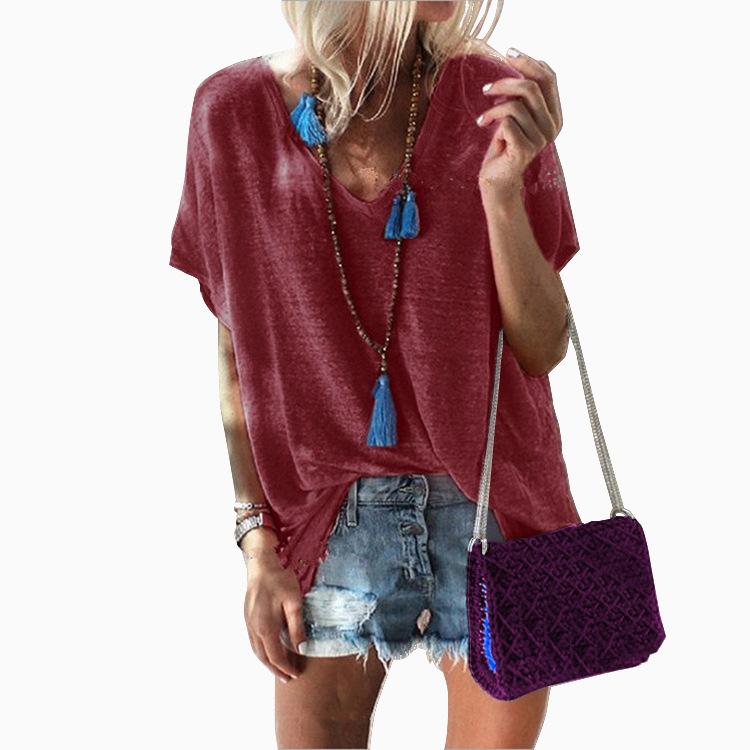 Women Pure Color V Neck Sweat Shirts - fashionshoeshouse