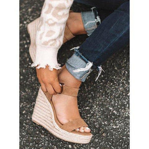 Women platform  espadrille wedge sandals peep toe buckle ankle strap sandals