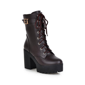 Women's chunky platform combat boots lace up ankle boots