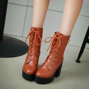 Women's chunky platform combat boots lace up ankle boots