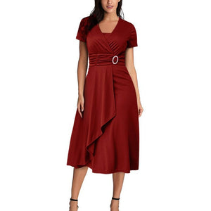 Summer short sleeves peplum flare midi dress | Elegant evening cocktail party dress
