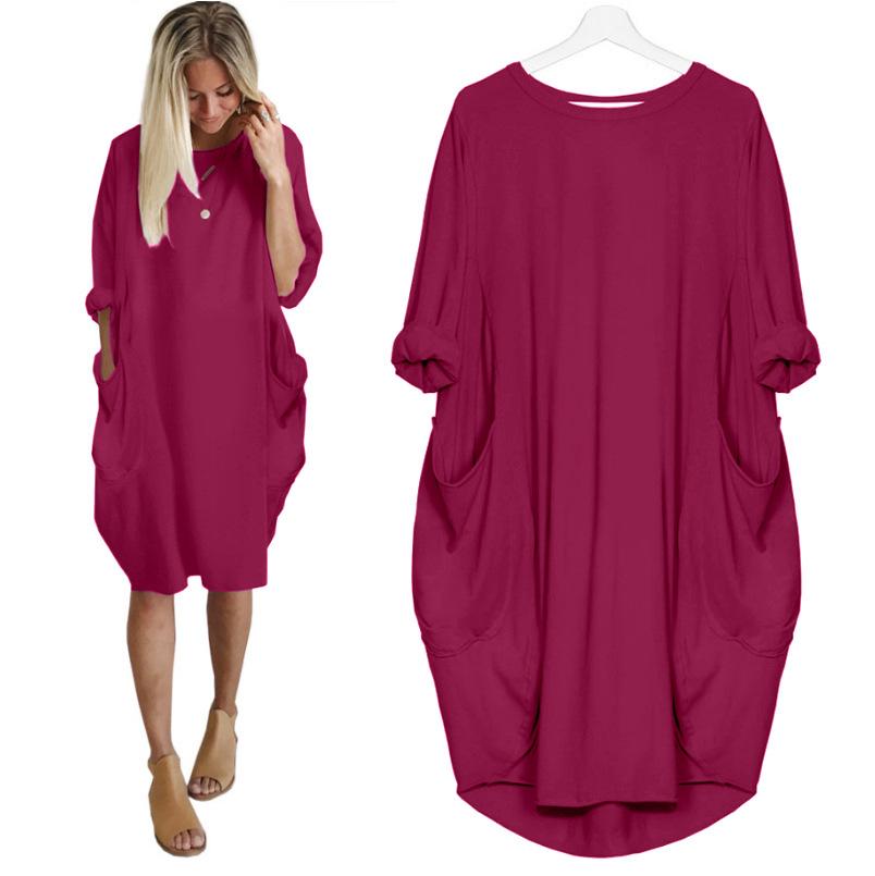 Autumn Long Sleeve A Line Dress With Pockets - GetComfyShoes