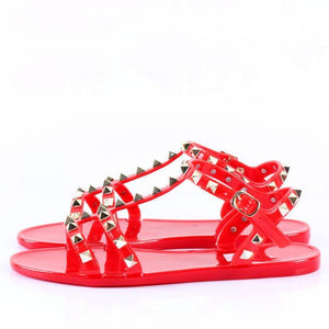 Women studded strappy summer anitskid slip on flat jelly sandals