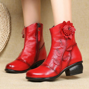 Women fashion flower  block heel ankle boots