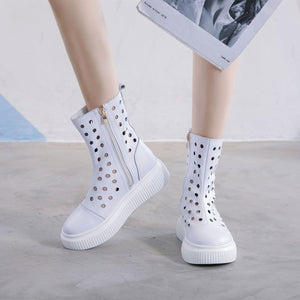 Women summer hollow breathable zipper mid calf platform boots