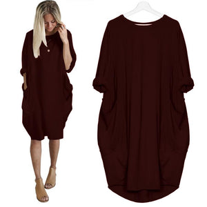 Autumn Long Sleeve A Line Dress With Pockets - GetComfyShoes