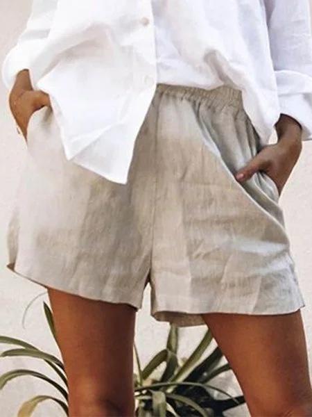 Summer Casual Plain Pocket Short Pants For Women