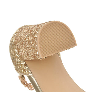 Women peep toe buckle strap pendant glitter high chunky heels