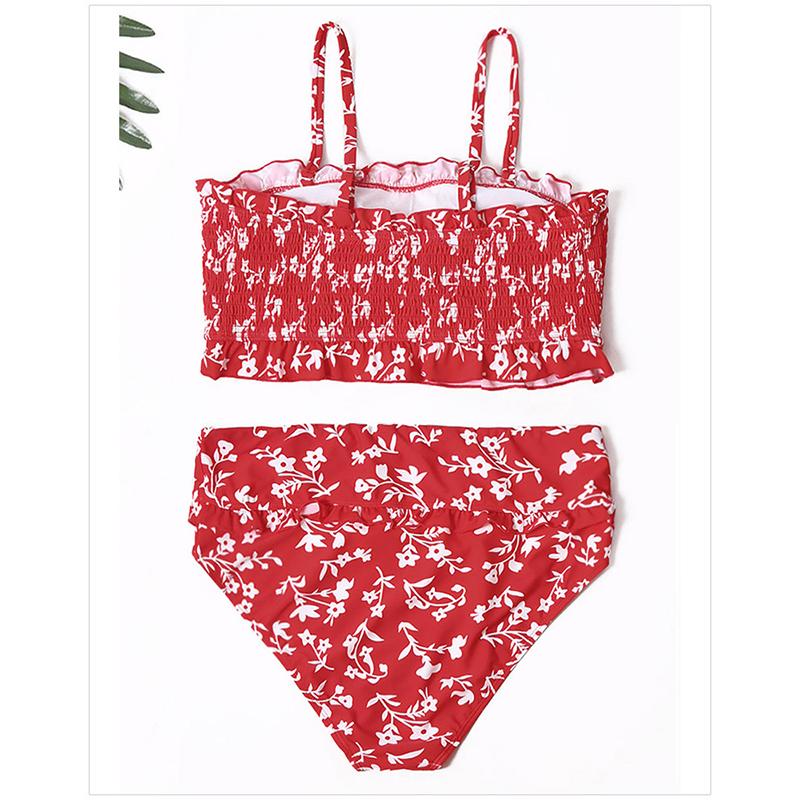 Flowers Printed High Waisted Triangle Two Piece Swimsuits - fashionshoeshouse