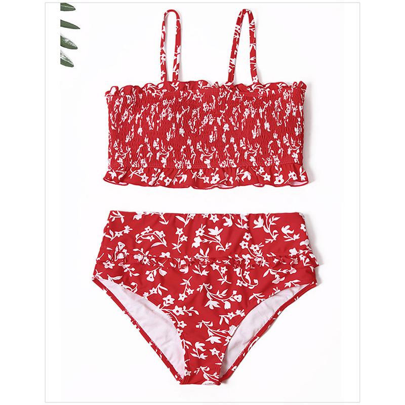 Flowers Printed High Waisted Triangle Two Piece Swimsuits - fashionshoeshouse