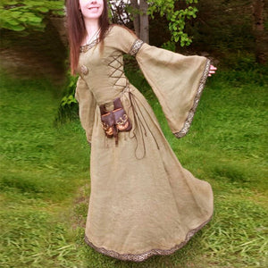 Female's Retro European Medieval Renaissance Trumpet Sleeves Large Swing Long Flare Dress