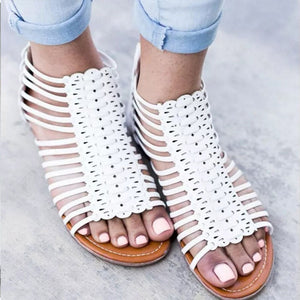 Women open toe hollow breathable back zipper flat sandals