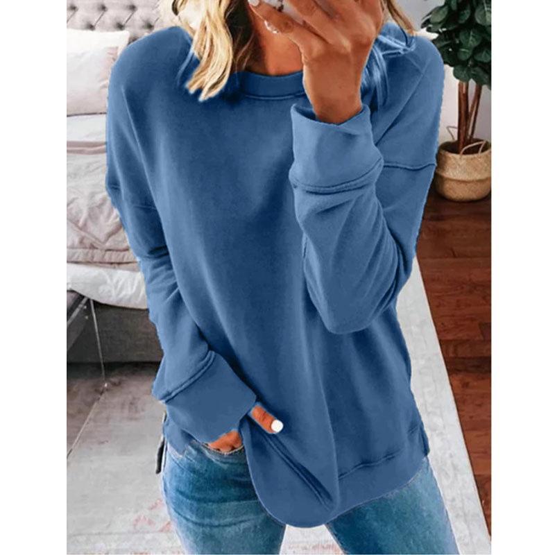 Women pullover tunic solid color long sleeve crewneck sweatshirt