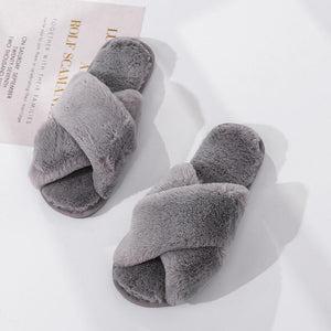 Fashion criss cross furry slippers winter warm house shoes for women